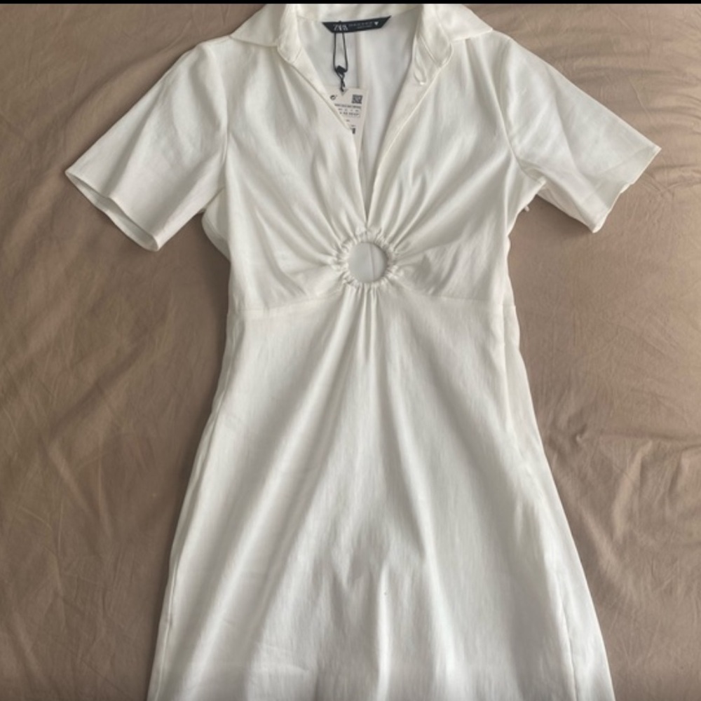 White Collared Zara Dress with Cut Out